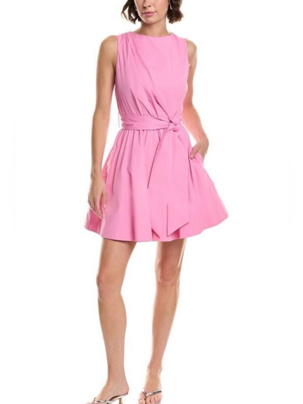 Milly Draped Poplin Mini Dress Women's 2 Pink Sleeveless Belted Party Pockets